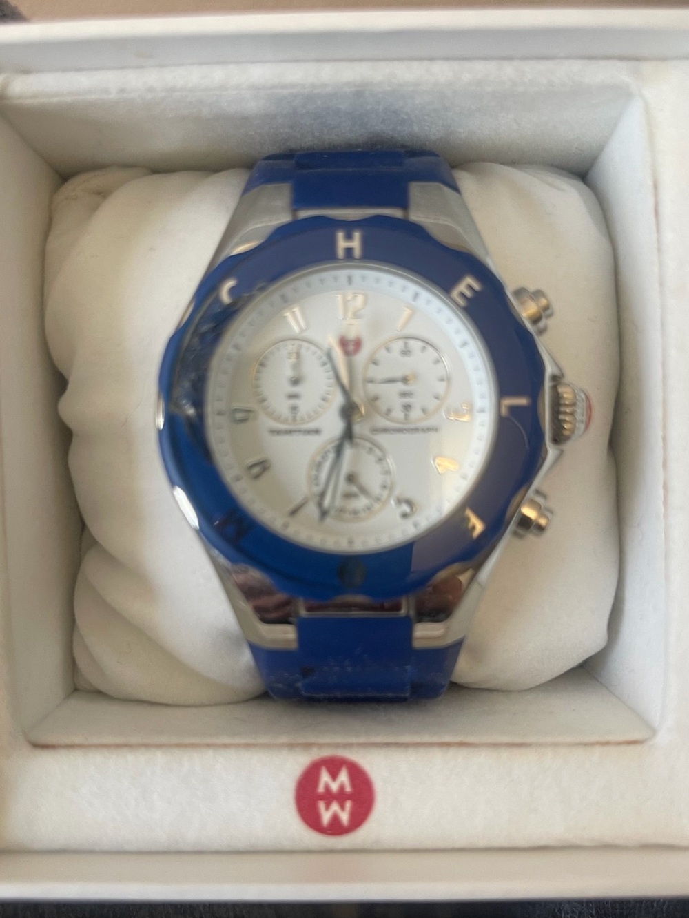 Michele Tahitian Jelly Bean Chronograph Watch in Blue and White